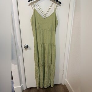Tiered Maxi Women's Dress Light Sage Green Color Size XXL  Pockets Cottagecore